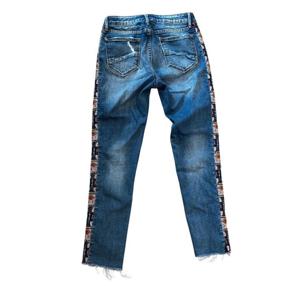 Driftwood Jackie Embroidered Aztec Beaded Skinny Jeans Size 26 Boho Raw Hem - Picture 2 of 7